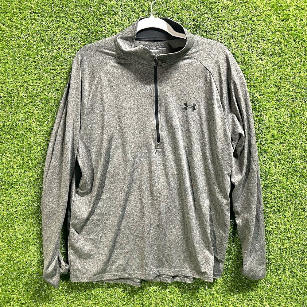 Under Armour Men's Gray 1/4 Zip Long Sleeve Pullover Top Loose Fit 2XL